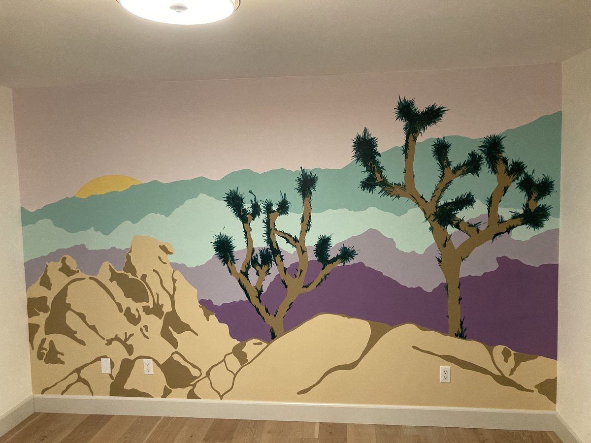 Joshua Tree desert mural with layered landscape